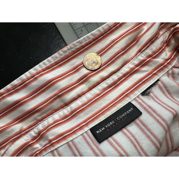 New York & Co Orange Striped Button Up Shirt with Floral Embroidery size M - Picture 3 of 8
